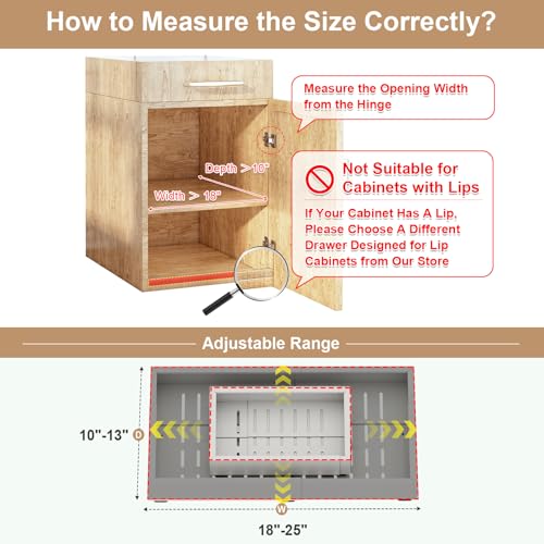 Fokyfok 2Pc Pull out Cabinet Organizer,18"-25"W,10"-13"D,Expandable | No Drill,Adjustable,Roll out Drawers,Adhesive Sliding Drawers,Slide out Shelves for Cabinets Without Lip,Kitchen,Pantry,White - size: (18"W-25"W)X(10"D-13"D)