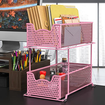 Simple Houseware 2 Tier Sliding Cabinet Basket Organizer Drawer, Pink - color: Pink, size: 1-Pack