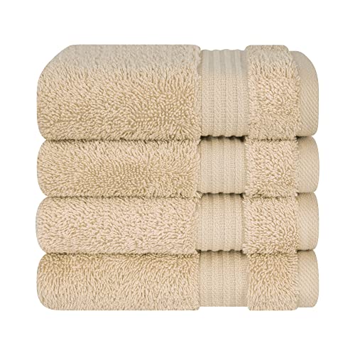 Cotton Paradise 100% Cotton Turkish Towel Set, Soft Absorbent Quick Dry, 4 Piece Washcloth Set, Beige - color: Beige, size: 13"x13"