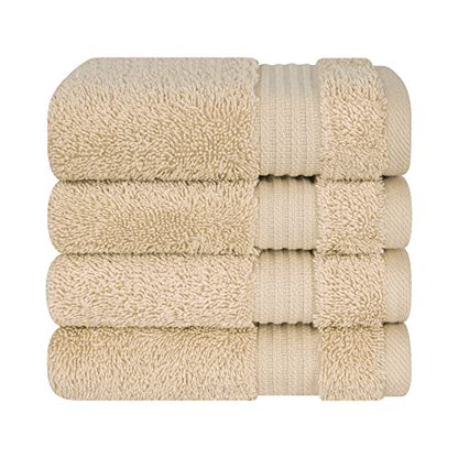 Cotton Paradise 100% Cotton Turkish Towel Set, Soft Absorbent Quick Dry, 4 Piece Washcloth Set, Beige - color: Beige, size: 13"x13"