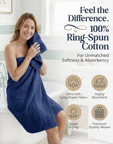 LANE LINEN Bath Towel Set Absorbent Quick Dry 100% Cotton 6 Piece - Navy | Cotton Towels For Bathroom - OEKO-TEX Certified, Ring-Spun Durability, Ring-Spun Cotton, Terry Weave Comfort - color: 06: Navy Blue