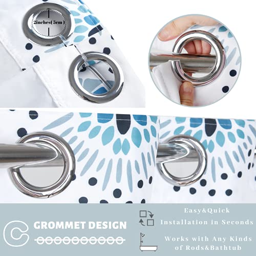 71" W x74 H Hotel Grade Fabric Hook Free Shower Curtain with Replacement Magnets Liner White&Blue Boho Style –100% Waterproof Machine Washable Top See Through Mesh Window Standard Size - color: White&blue, size: 71"W x 74"L (Pack of 1)