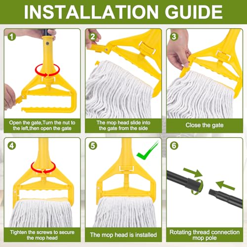 KeFanta 2 Pack Commercial Mop Heavy Duty,Industrial String Cotton Wet Mops | 60 inch Long Handle,Looped-End Mop Head,for Home,Garage,Kitchen, Office, Workshop, Warehouse Floor Cleaning - size: 2 Mop Handles + 2 Mop Heads