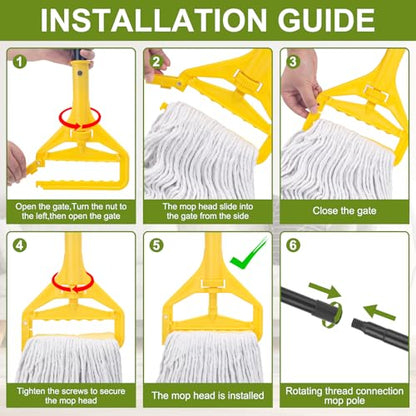 KeFanta 2 Pack Commercial Mop Heavy Duty,Industrial String Cotton Wet Mops | 60 inch Long Handle,Looped-End Mop Head,for Home,Garage,Kitchen, Office, Workshop, Warehouse Floor Cleaning - size: 2 Mop Handles + 2 Mop Heads