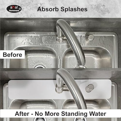 Faucet Mat Kitchen Sink Cuttable : AHA HOMEWARE Kitchen Sink Splash Guard Deck Plate, Customizable Cut Extra Hole for Soap Dispenser, Diatomite Leather Absorbent Fast Drying 2-PACK (Light Gray) - color: Light Gray