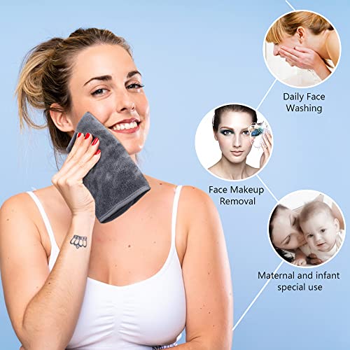 KinHwa Reusable Microfiber Face Towels Makeup Remover Cloths, 12 Pack | Quick Dry Soft Facial Washcloths Gentle for Sensitive Skin Reusable Alternative to Disposable Face Wipes - color: Gray, size: 1 Count (Pack of 12)