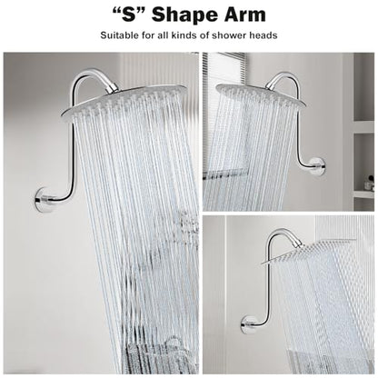NearMoon S Shaped Shower Head Riser Arm, Shower Extender Arm with Flange, Standard 1/2" Connection- Bathroom Accessory (12 Inch, Chrome) - color: Chrome, style: 12 Inch