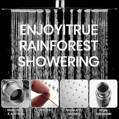 8 Inch High Pressure Rain Detachable Filtered Shower Head with Handheld Combo - 10 Spray Modes, Magnetic Docking, Power Jets, 11" Extension Arm & 60" Hose for Strong Water Flow