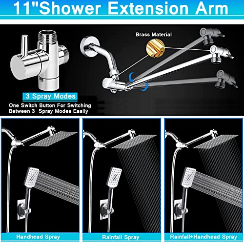 rain shower head with handheld spray,10''High Pressure Rainfall Shower Head / 3 Setting Handheld Shower head Combo with 11'' Extension Arm and 78" Extra Long Hose/Square Rain shower head(Chrome) - color: Chrome, size: 10'' Showerhead Set
