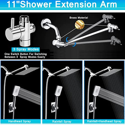 rain shower head with handheld spray,10''High Pressure Rainfall Shower Head / 3 Setting Handheld Shower head Combo with 11'' Extension Arm and 78" Extra Long Hose/Square Rain shower head(Chrome) - color: Chrome, size: 10'' Showerhead Set