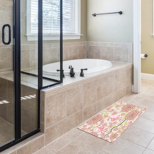 FCZ Bath Tub Mat Non Slip Shower Mat Retro Pink Flamingo Floral 26.8x15 inches Rectangular PVC Mat with Suction Cups Drain Holes Machine Washable - color: Retro Pink Flamingo Floral