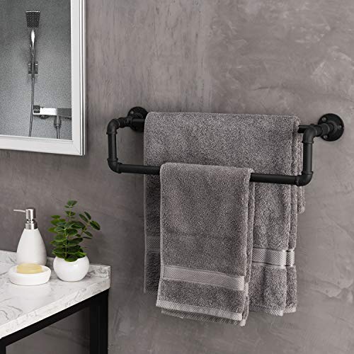 MyGift Wall Mounted Double Towel Bar, Rustic Industrial Bathroom Decor | Dual bars provide convenient towel storage while adding rustic industrial style to bathrooms with a sleek matte black finish