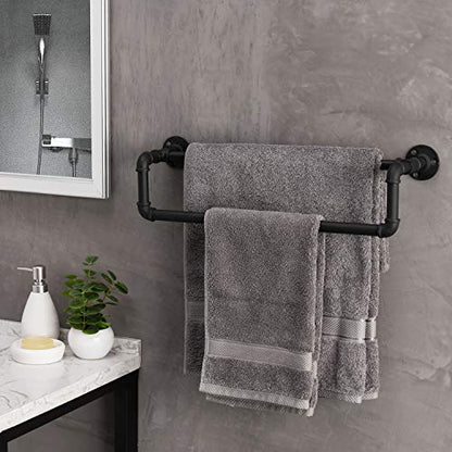 MyGift Wall Mounted Double Towel Bar, Rustic Industrial Bathroom Decor | Dual bars provide convenient towel storage while adding rustic industrial style to bathrooms with a sleek matte black finish