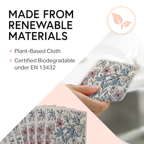 Swedish Wholesale Dishcloths Reusable 8" x 7" Sponge Cloths, Bulk 10 Pack of High Absorbent Cellulose Dish & Kitchen Cleaning Hand Towels, Wring to Dry & Machine Wash, Odor Resistant, Mini Flower - color: Mini Flower
