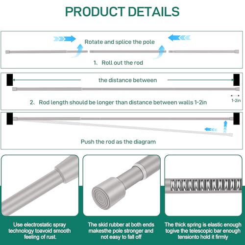 Shower Curtain Rod, No Drill Spring Tension Curtain Rods for Windows, Bathroom, Closet, Non-Slip, Anti-Rust, 0.63" Diameter - color: Silver grey, size: 16"-54" 2pcs