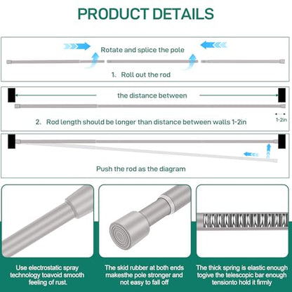 Shower Curtain Rod, No Drill Spring Tension Curtain Rods for Windows, Bathroom, Closet, Non-Slip, Anti-Rust, 0.63" Diameter - color: Silver grey, size: 16"-54" 2pcs