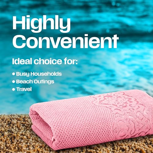 Lara Premium Bath Towel Set 6 Piece - Soft & Highly Absorbent Bathroom Towel Set, 100% Luxury Turkish Cotton, Flannel Bath Towels, 1 Bath Towel, 1 Hand Towel, 4 Washcloths - Rose - color: Rose, size: 1 Bath Towel, 1 Hand Towel, 4 Wash Cloths