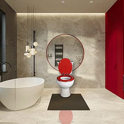 Red Round Toilet Seat Natural Wood Toilet Seat with Zinc Alloy Hinges, Easy to Install also Easy to Clean, Scratch Resistant Toilet Seat by Angol Shiold (Round, Red) - color: Red, size: Round