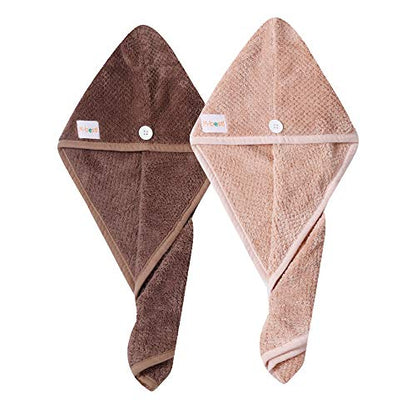 M-bestl 2 Pack Hair Drying Towels, Hair Wrap Towels, Absorbent Microfiber Hair Towel Turban with Button Design to Dry Hair Quickly(Coffee& Pink) - color: Coffee& Pink