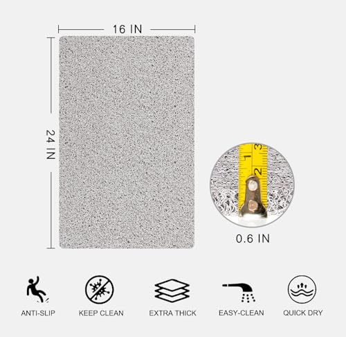 Nonslip Bathtub Mat, Anti Slip Bath Mat 0.6" Extra Thick, Quick Dry Bath Tub Anti Slip Shower Mat, Loofah Non-Slip Bath Mat for Tub Bathroom Pool Kitchen Entryway Home Hotel(Light Gray 16x24) - color: Light Grey, size: 24" x 16" (Rectangular)