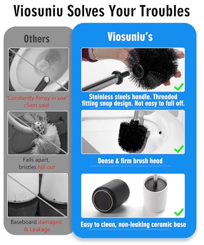 Ceramic Toilet Brush and Holder Set, Toilet Bowl Cleaner Brush | Freestanding Deep-Cleaning, Stainless Steel Handle, Small & Sturdy for Storage, Easy to Clean, Non-Scratching - color: Matt Black