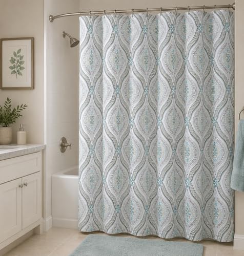 Serafina Home Hotel Quality Fabric Bathroom Shower Curtain: Modern Damask Paisley - Beige, Green and Taupe (72 x 70 inches) - color: Paisley