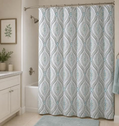 Serafina Home Hotel Quality Fabric Bathroom Shower Curtain: Modern Damask Paisley - Beige, Green and Taupe (72 x 70 inches) - color: Paisley