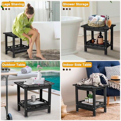 NALONE Shower Bench, HDPE Shower Stool for Shaving Legs with Handle (Black) | Indoor and Outdoor Use, All Weather and Long Last, Perfect for Inside Shower - size: Black