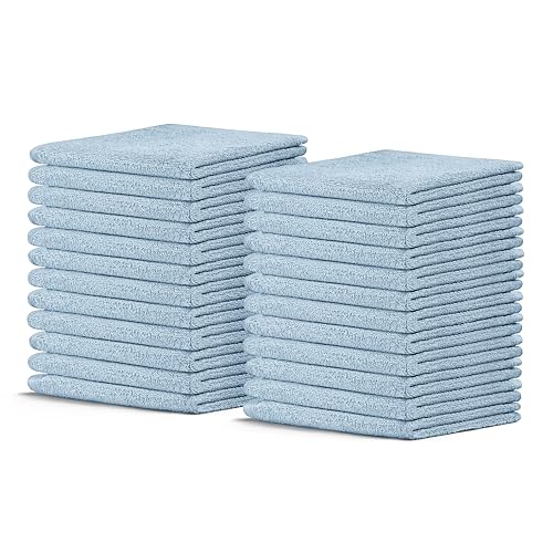 Crystal Ridge Cotton Wash Cloths 24 Pack - Washcloths for Showering, Face and Body, Soft and Highly Absorbent Multipurpose Towels for Bathroom, Kitchen, Spa and Gym - Wash Rags 12 x12 (Lt Blue)