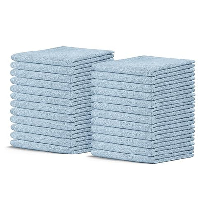 Crystal Ridge Cotton Wash Cloths 24 Pack - Washcloths for Showering, Face and Body, Soft and Highly Absorbent Multipurpose Towels for Bathroom, Kitchen, Spa and Gym - Wash Rags 12 x12 (Lt Blue)