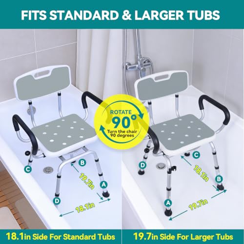 Shower Chair for Inside Shower, 400 lb Capacity, Adjustable Height | Heavy Duty Shower Chair for Elderly and Disabled, Non-Slip Shower Stool with Removable Arms and Back, Lightweight Bath Seat - color: Light Gray