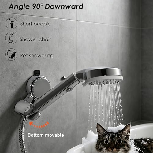 Hand held Shower Head Holder- Enhanced Suction Cup - 5 Angles Adjustable - Relocated Bathroom Wall Mount Shower Wand Holder (Chrome Finish)