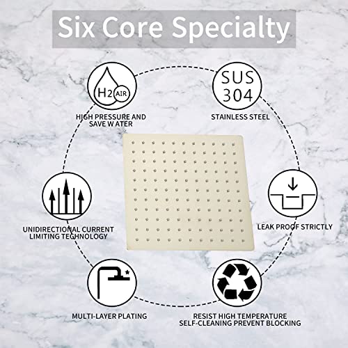 Rain Shower Head Brushed Gold with Extension Arm 16 Inch Square Shower Head with 16 Inch Shower Arm Large Stainless Steel Rainfall Showerhead Waterfall Full Body Coverage - color: Brushed Gold, size: 16inch