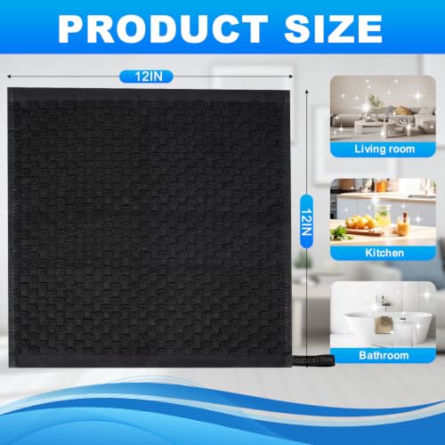 100% Cotton Wash Cloth, 12x12 Inch, 6 Pack, Black | Highly Absorbent, Soft Feel Fingertip Towels, Machine Washable, For Bathroom, Gym, Hotel, Spa and Kitchen