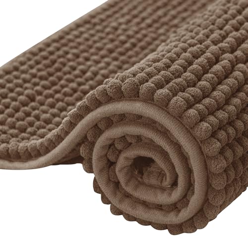 SUBRTEX Bathroom Rugs Chenille Bath Rug Soft Short Plush Bath Mat Soft Shower Mat Water Absorbent Shower Mat Quick Dry Machine Washable(Brown,18" x 24") - color: Brown, size: 18" x 24" (Rectangular)