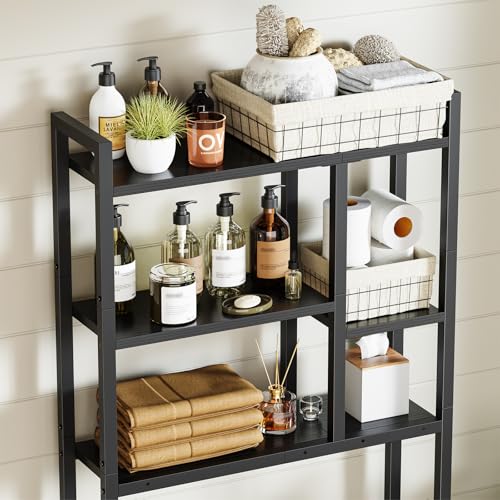 Asgolion Over-The-Toilet Storage Rack, 3-Tier Bathroom Shelves Over Toilet | Above Toilet Storage, Behind Toilet Bathroom Organizer, Space Saver, Freestanding, Black - color: Black