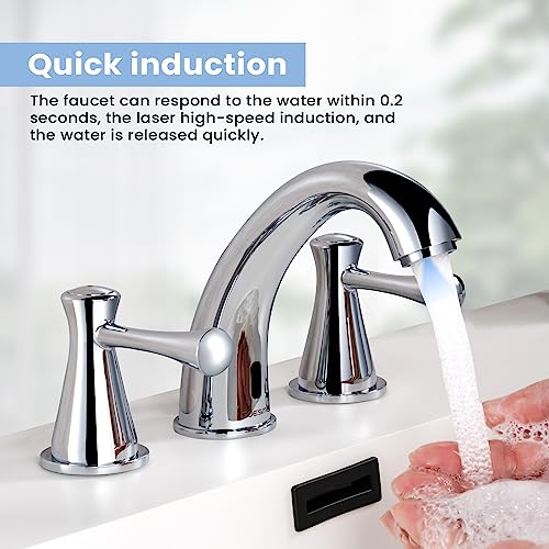 Touchless Bathroom Faucet for 3 Holes 3 Handles, Controlling Temperature & Adjustable Water Flow, Short & Long Induction Modes, Auto Motion Sensor Bathroom Faucet Set (29183 Brushed Nickel) - color: 29183 Brushed Nickel
