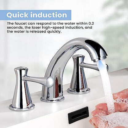 Touchless Bathroom Faucet for 3 Holes 3 Handles, Controlling Temperature & Adjustable Water Flow, Short & Long Induction Modes, Auto Motion Sensor Bathroom Faucet Set (29183 Brushed Nickel) - color: 29183 Brushed Nickel