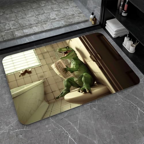 Bath Mat-Bathroom Rug，Green Dinosaur-Absorbent Non Slip Quick Dry Stain Resistant Easy to Clean Care Shower Rug for Bathtub Shower Room 17×27.5Inch (43 * 70cm) - color: Green Dinosaur-, size: 17 x 27.5 inches