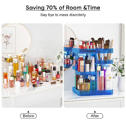 Makeup Organizer, 360 Degree Rotating Adjustable Cosmetic Storage Display Case with 6 Layers Large Capacity, Fits Cosmetics, Perfume, Skin Care, Makeup Brushes, Lipsticks (Blue) - color: Blue