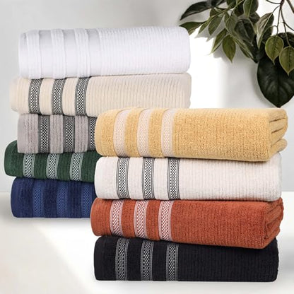 Superior Cotton Bath Sheet Set, Zero Twist, Ribbed Geometric, Oversized Large Absorbent Body Towels, Luxury Soft Quick Dry, Shower, Spa, Hotel, Pool, Guest Bathroom, Home Essentials, Set of 2, Rust