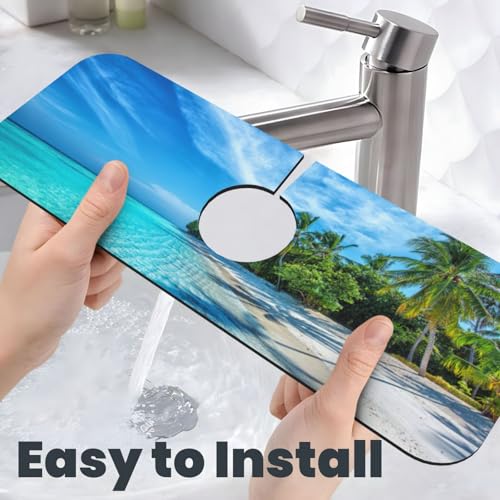 Beach Tropical Palm Tree Waves Travel Island Kitchen Sink Splash Guard Faucet Mat Super Absorbent Fast Drying Mat Sink Gadgets-Fast Drying Pad Sink Mat For Kitchen Bathroom (15" X 5.5" ) - color: Beach Tropical Palm Tree