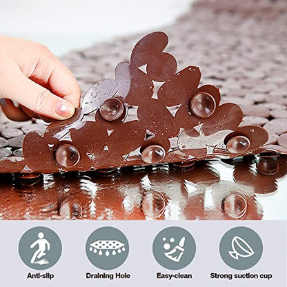 SONGZIMING Bathtub Mat Non Slip Pebble Bath Shower Mat with Drain Holes, Suction Cups Mat for Tub (16" W x 35" L,Brown) - color: Brown