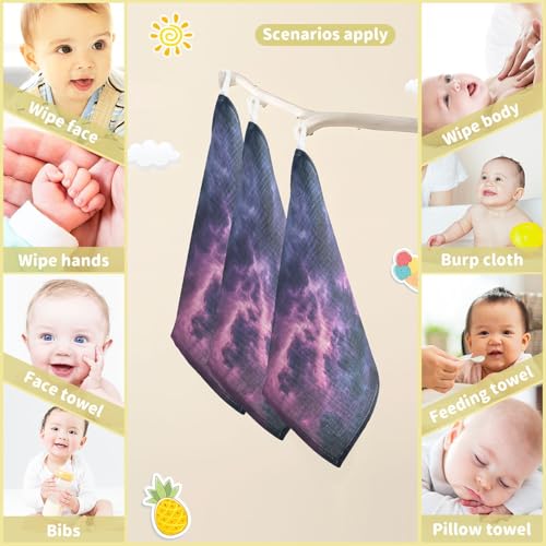 YETTASBIN Galaxy Muslin Baby Hand Washcloths, Soft Cotton Bath Face Towel, 4 Layers Extra Absorbent Feeding Burp Cloth for Newborn Infant, 3 Pack - size: 12 Inch x 3 Pack