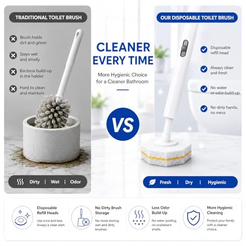 Disposable Toilet Bowl Brush and Holder Set – 40 Refills Included, No-Touch Toilet Wand Cleaning System, Toilet Brush & Holder for Bathroom, Hygienic Toilet Bowl Cleaner Starter Kit - size: 1 Brush + 40 Refills