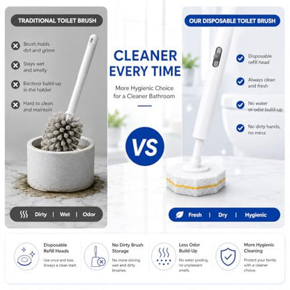 Disposable Toilet Bowl Brush and Holder Set – 40 Refills Included, No-Touch Toilet Wand Cleaning System, Toilet Brush & Holder for Bathroom, Hygienic Toilet Bowl Cleaner Starter Kit - size: 1 Brush + 40 Refills