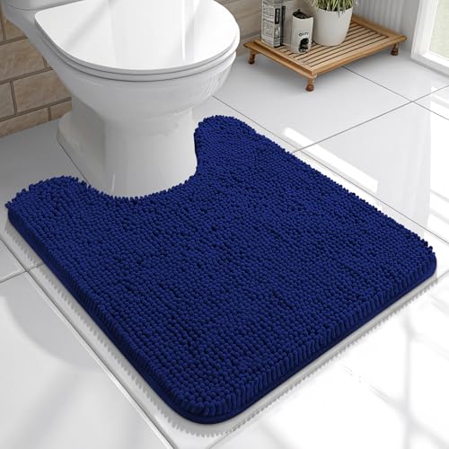OLANLY Toilet Rugs U-Shaped 20x20, Soft Absorbent Chenille Contour Rugs | Navy, Quick-Drying Rubber Backing, Machine Washable Non-Slip Shaggy Bathroom Mat for Toilet, Home Decor Accessories - color: Navy, size: 20" X 20" Contour Rug