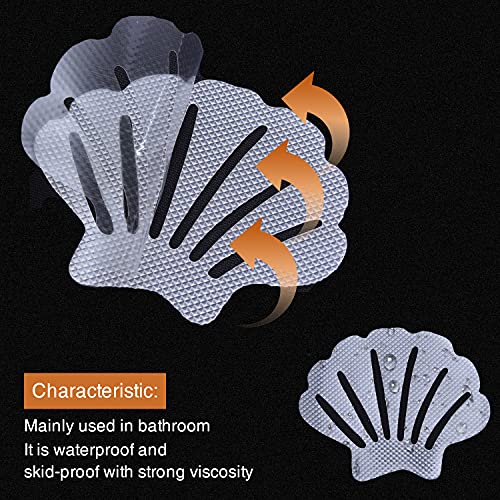 Secopad Non-Slip Bathtub Stickers, 24 PCS Shell Safety Bathroom Tubs Showers Treads Adhesive Decals Scraper (Clear) - color: Clear
