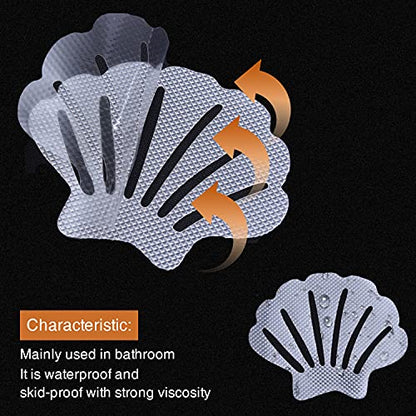 Secopad Non-Slip Bathtub Stickers, 24 PCS Shell Safety Bathroom Tubs Showers Treads Adhesive Decals Scraper (Clear) - color: Clear