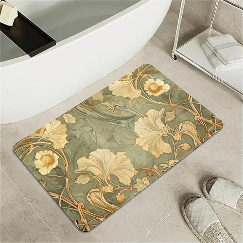 Bath Mat Rug,Vintage Art Nouveau Non Slip Quick Dry Super Absorbent Thin Bathroom Rugs Fit Under Door-Easy to Clean Bathroom Floor Mats-Shower Rug for Shower Sink Bathtub(20" x 31"in) - color: Vintage Art Nouveau, size: 1'8" x 2'8" (Rectangular)